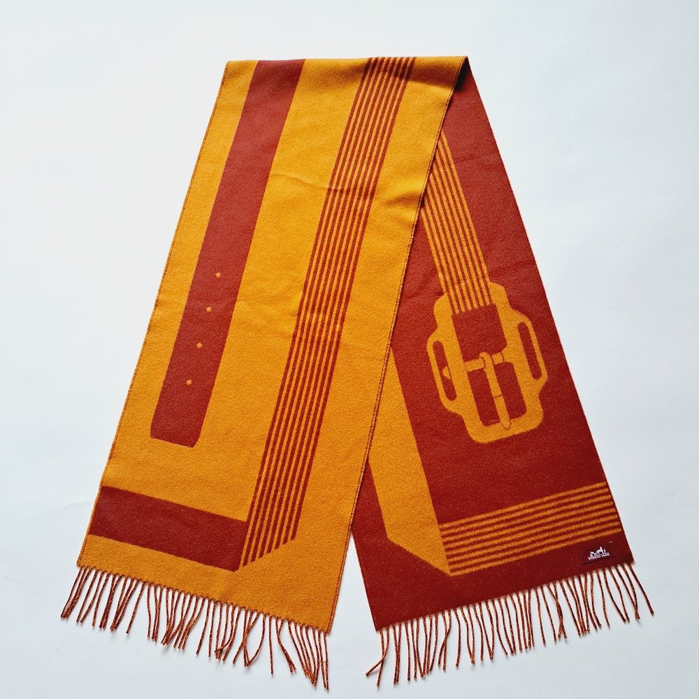 Authentic Hermes Unisex Cashmere Street Style Bi-color Orange Scarf